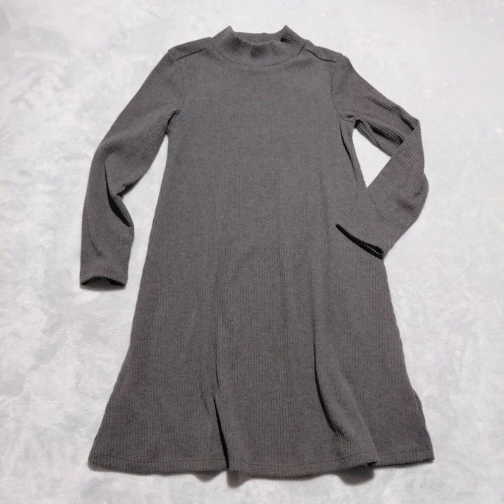 Old Navy Gray Ribbed Sweater/Shirt Dress Knee Length Mock Neck Sz 6-7